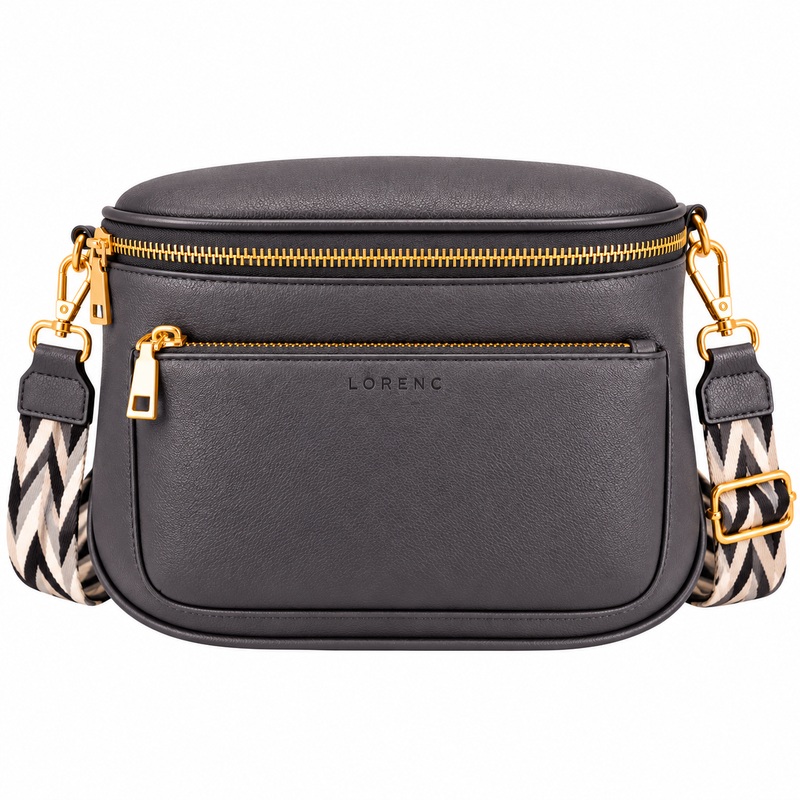 (image for) 7268 Black Leather Grn Pu X-Body Waist Bag W-Changable Strap New